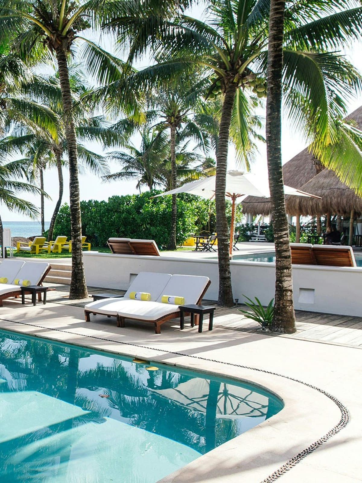 Esencia la Mansión, a private residence in Xpu-Ha, Riviera Maya: a pool with loungers among palm trees and garden.